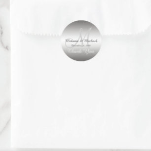 Redonda Silver Gracias Boda Monograma Pegatina