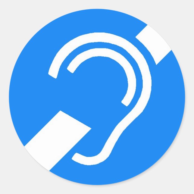 Redonda Símbolo internacional del pegatina para el sordo (Anverso)