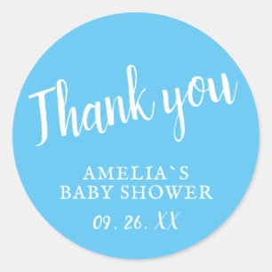 Redonda Simple Blue Boy Baby Shower Gracias Pegatina