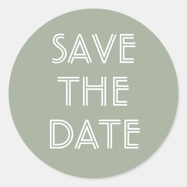 Redonda Simple Sage Green Save The Date Pegatina (Anverso)
