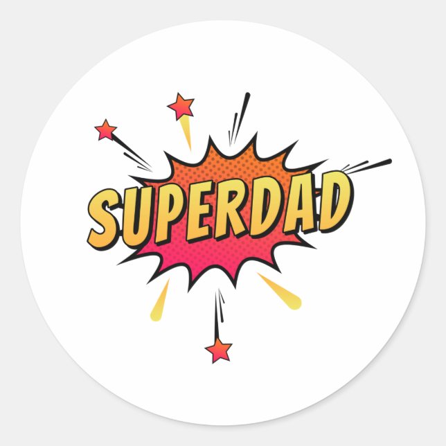 Redonda Simple Superdad Comic Retro Pop Art | Pegatina (Anverso)