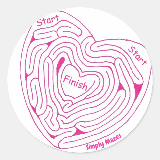 Redonda Simplemente Mazes Heart Maze Pegatina (Anverso)