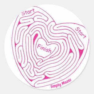 Redonda Simplemente Mazes Heart Maze Pegatina