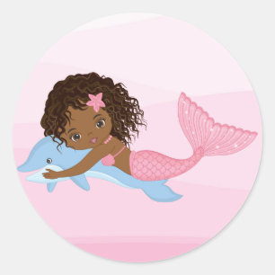 Redonda Sirena afroamericana con Pegatina de delfines