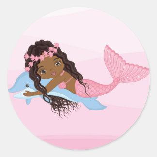 Redonda Sirena afroamericana con Pegatina de delfines