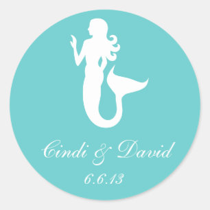 Redonda Sirena Pegatina de boda personalizada