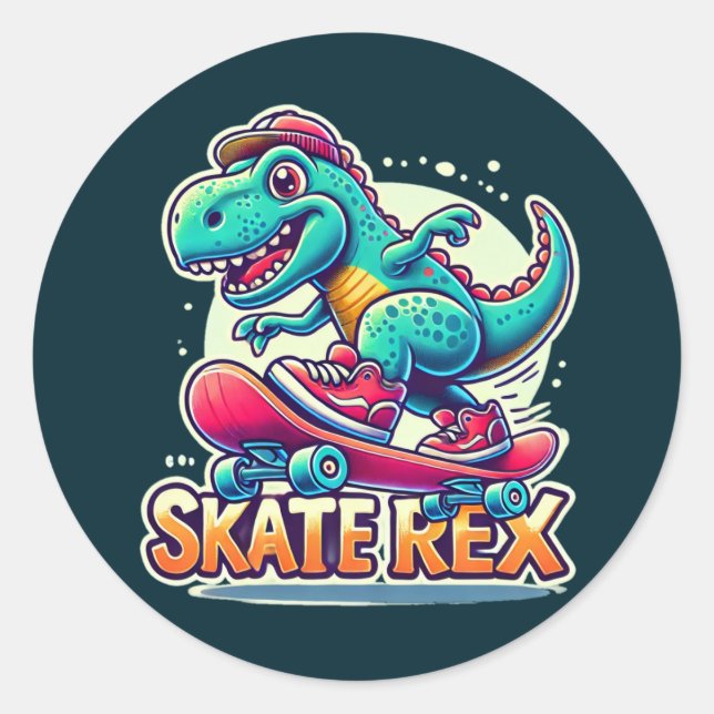 Redonda Skate Rex - Pegatina de dinosaurios Guay (Anverso)