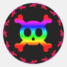 Redonda Skull y Crossbone Rainbow Pegatina