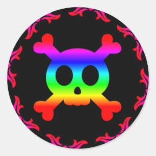 Redonda Skull y Crossbone Rainbow Pegatina