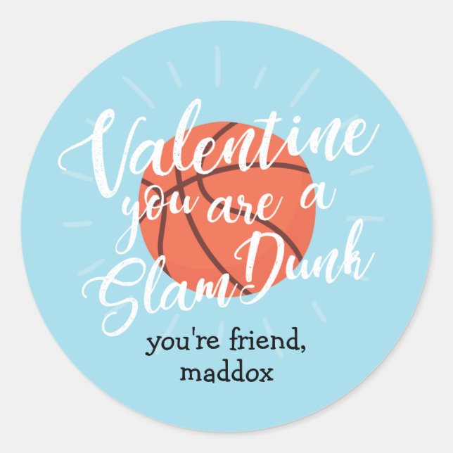 Redonda Slam Dunk Basketball Valentine Pegatina (Anverso)
