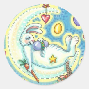 REDONDA SLEEPY EASTER BUNNY JELLY BEAN SUEÑO LUNA PEGATINA