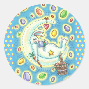 REDONDA SLEEPY EASTER BUNNY JELLY BEAN SUEÑO LUNA PEGATINA