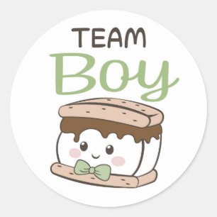 Redonda S'more Team Boy pegatina con corbata de arco verde