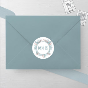 Redonda Snowfall Ferns Pegatina de la boda de invierno