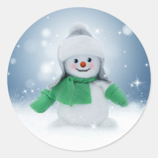 Redonda Snowman Blue Winter Feliz Pegatina navideño