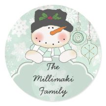 Snowman deja que nieva Pegatina de redondeo person