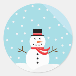 Redonda Snowman en un Pegatina del Globe de la Nieve