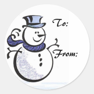 Redonda Snowman Gift Tag Pegatina
