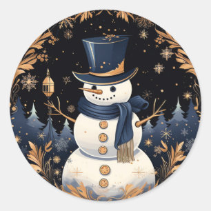 Redonda Snowman Gold deja Pegatina