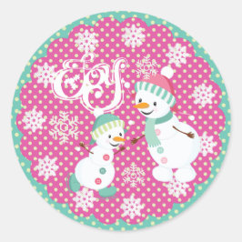 Redonda Snowman Joy Navidades Snowflakes Round Pegatina