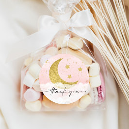 Redonda Sobre la Luna Chica Baby Shower Favor Pegatina