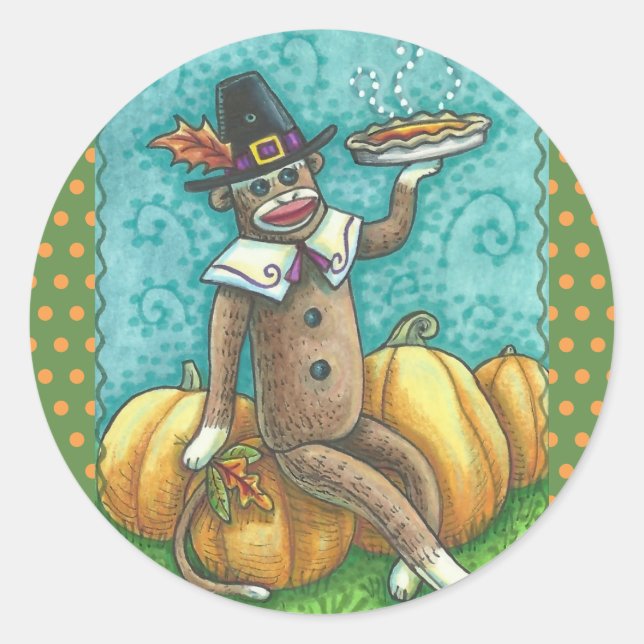 REDONDA SOCK MONKEY PILGRIM AGRADECIMIENTO A LA PEGATINA P (Anverso)