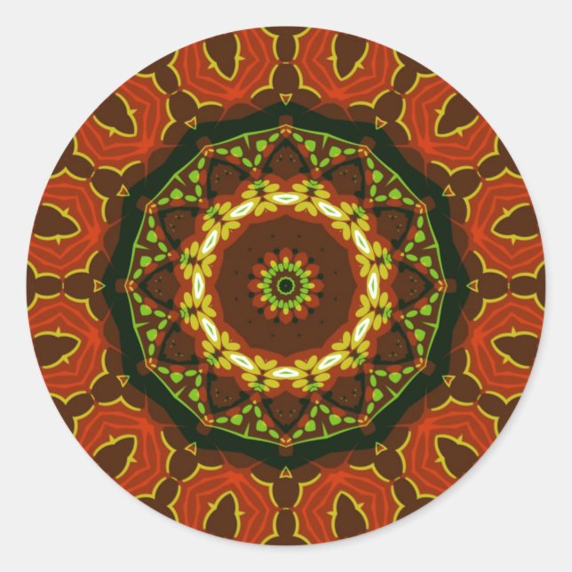 Redonda SolarFire: Floral Batik Geométrico Art Pegatina (Anverso)