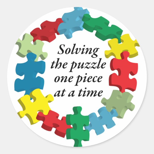 Redonda Solucionando el rompecabezas... Pegatina blanco (Anverso)