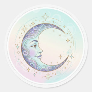 Redonda Soñador Celestial: La Pegatina de la Luna Mística
