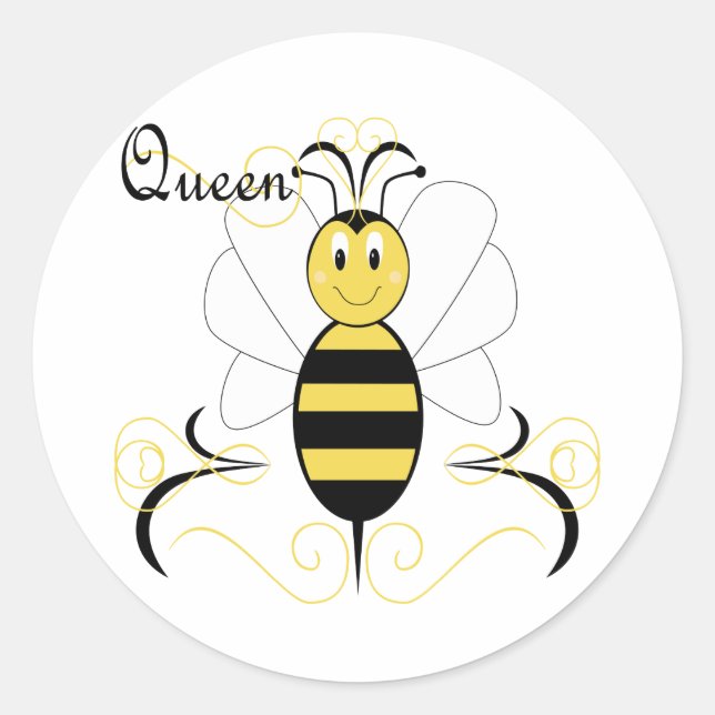 Redonda Sonriente Bumble Bee Queen Bee Pegatina (Anverso)
