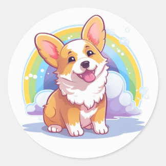 Redonda Sonriente Corgi Pegatina