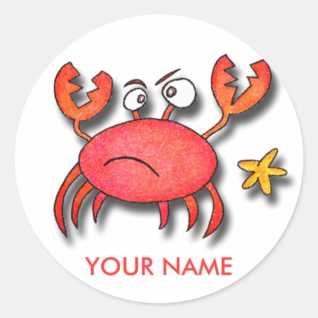 Redonda Soy un pequeño Pegatina de Crabby (Anverso)