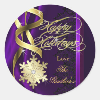 Redonda Sparkling Swirls Snowflake Holiday Purple Pegatina