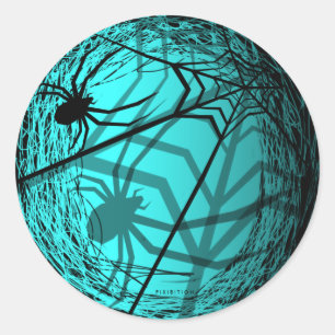 Redonda Spider Web Halloween Pegatina Blue