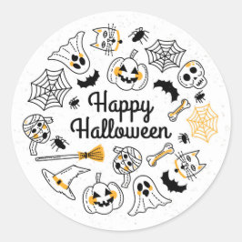Redonda Spooky Doodle Halloween Pegatina