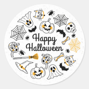 Redonda Spooky Doodle Halloween Pegatina