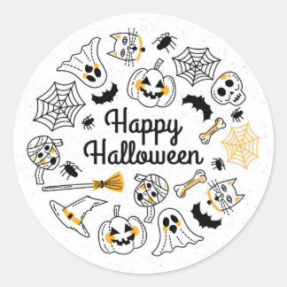 Redonda Spooky Doodle Halloween Pegatina