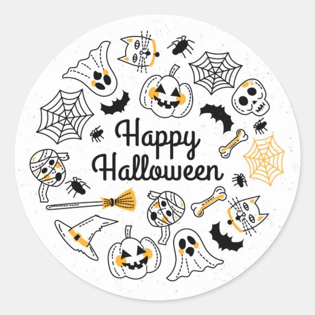 Redonda Spooky Doodle Halloween Pegatina (Anverso)
