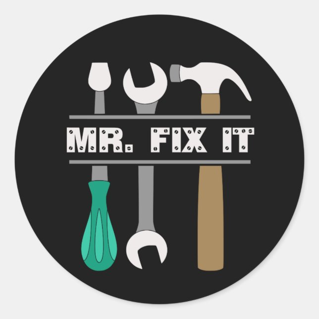 Redonda Sr. Fix It Mens Tools Pegatina (Anverso)