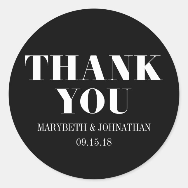 Redonda Sr. y Sra. Modern Bold Boda Gracias Pegatina (Anverso)