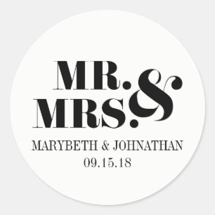 Redonda Sr. y Sra. Modern Bold Wedding Favor Pegatina