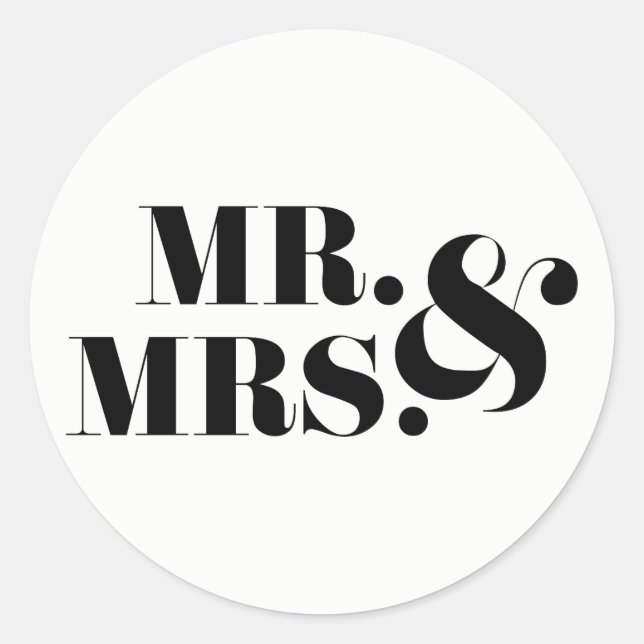 Redonda Sr. y Sra. Modern Bold Wedding Favor Pegatina (Anverso)