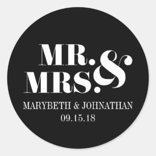 Redonda Sr. y Sra. Modern Bold Wedding Favor Pegatina