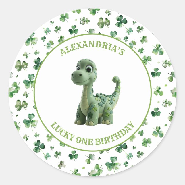 Redonda St Patricks Lucky One Dinosaur Pegatina (Anverso)