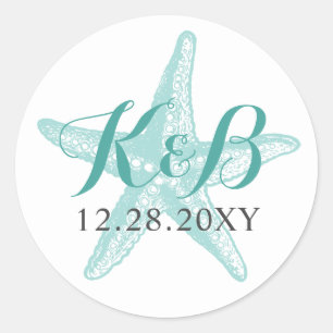 Redonda Starfish Monograma Beach Wedding Seal Pegatina