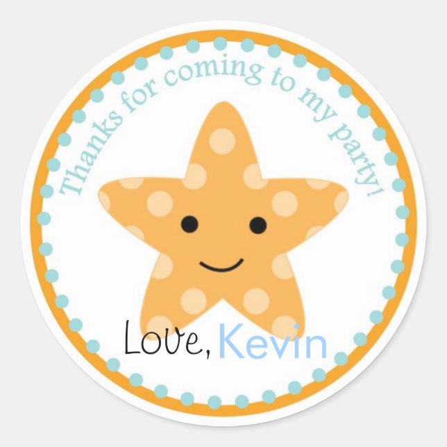 Redonda Starfish Under the Sea Birthday Pegatina (Anverso)