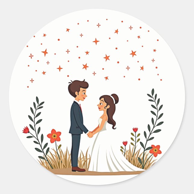 Redonda Starlit Romance Boda Pegatina (Anverso)