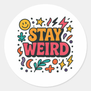 Redonda Stay Weird Funky Retro Doodle Pegatina