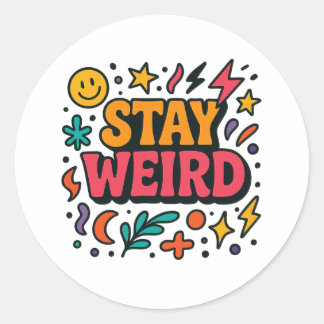 Redonda Stay Weird Funky Retro Doodle Pegatina