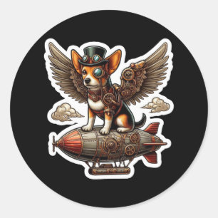 Redonda Steampunk Corgi Pegatina de aventura - Whimsical F